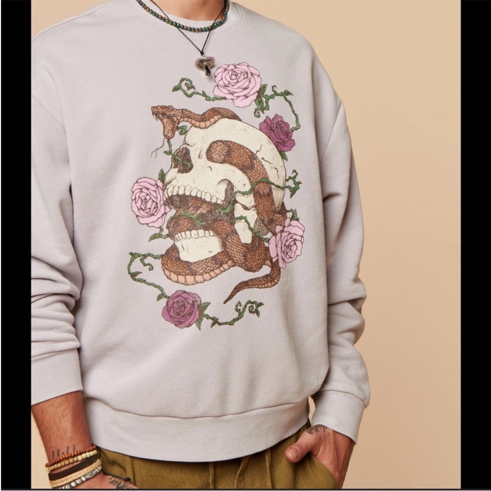 EARTHBOUND Light Gray Crewneck with Skull and Snake Design